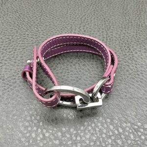 Lia Sophia Purple Double Wrap Leather Bracelet Silver Tone Ring Clasp Womens